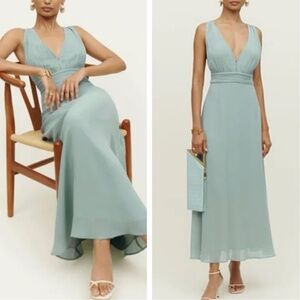 NWT Reformation Rosalind Maxi Dress Gown Celadon Blue Wedding Party Cocktail
